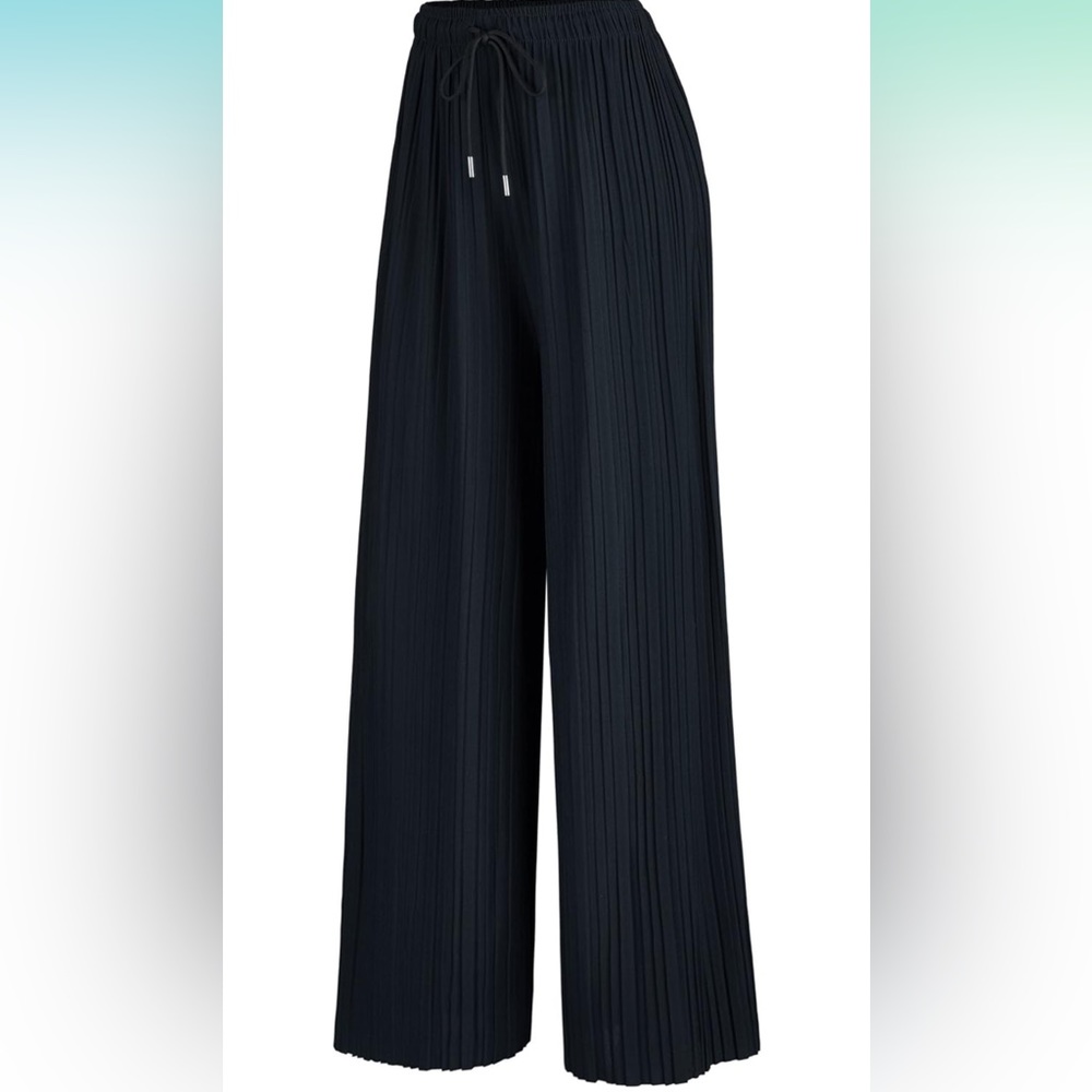 Made by Johnny Women's Pleated Wide Leg Palazzo Pants with Drawstring